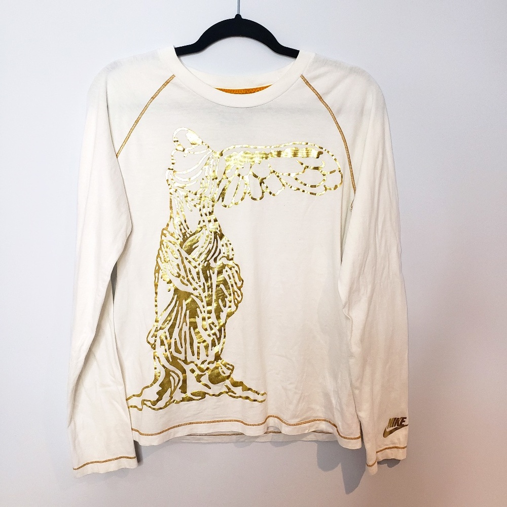 Nike White and Gold Long Sleeve Tee
